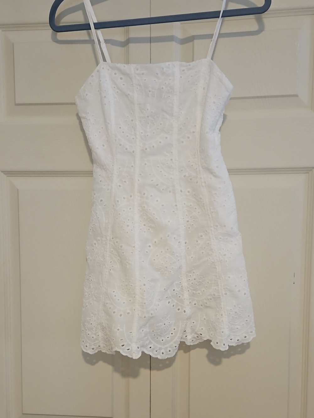 Lulu's White Eyelet Spaghetti-Strap Mini Dress